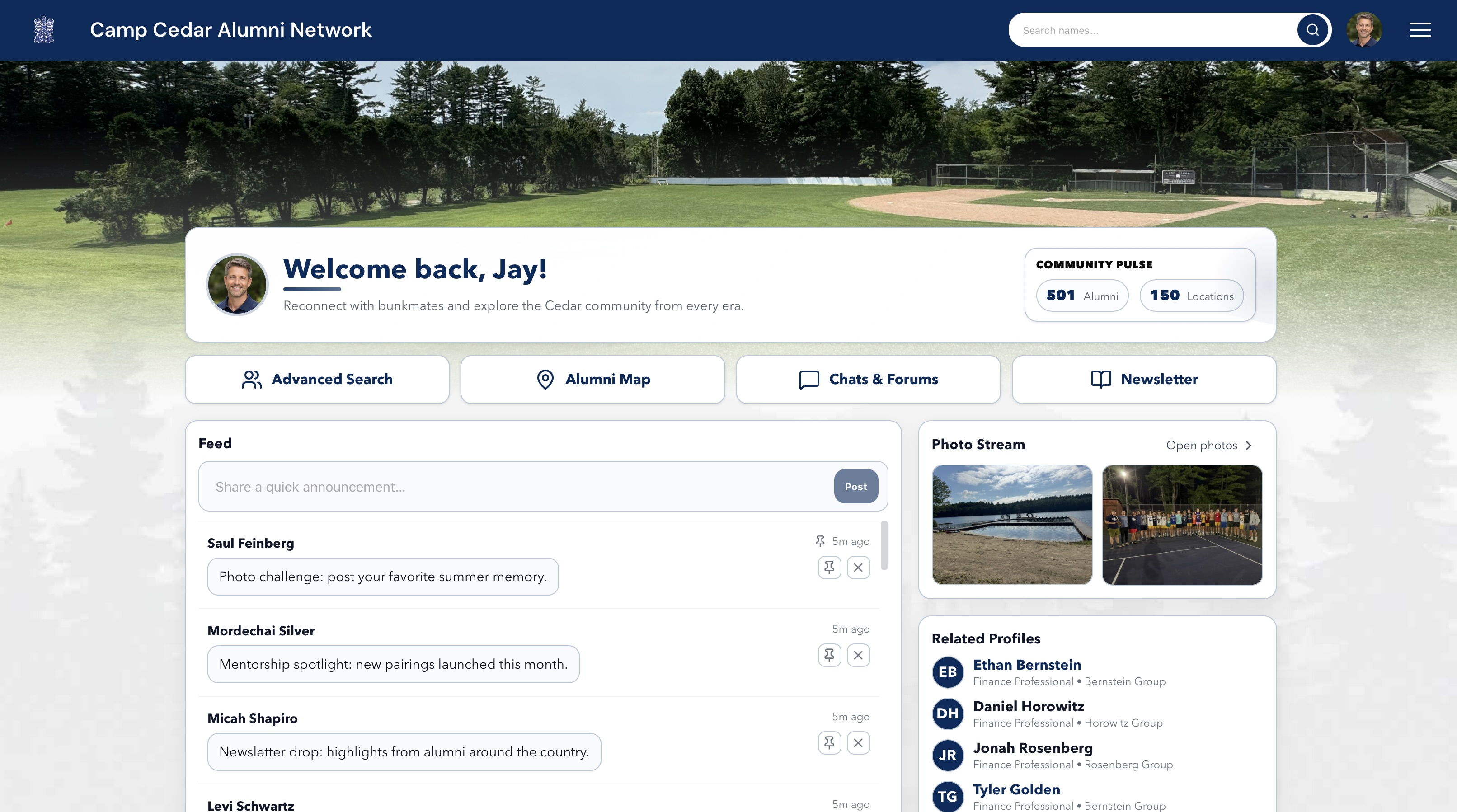 PondBridge alumni network dashboard